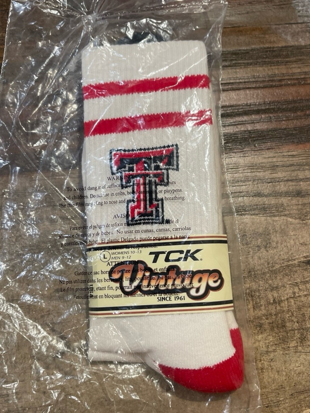 Texas Tech White and Red Athletic Crew Socks with Embroidered T Logo